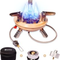 54,500 BTU Multi-Fuel Portable Camping Stove – 16,000W Collapsible Windproof Burner with Fuel Canister Adapter & Carrying Case for Outdoor Cooking, Backpacking & Emergency Use